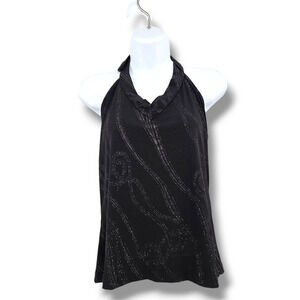 Vintage Decaf Women's Y2K Glitter Shimmer Detail‎ Halter Neck Blouse Black Large